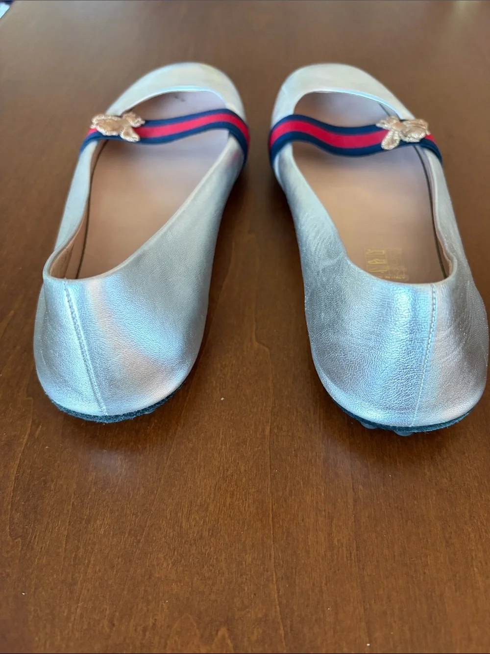 Women’s Gucci Leather Ballet Flats, size 39EU, silver